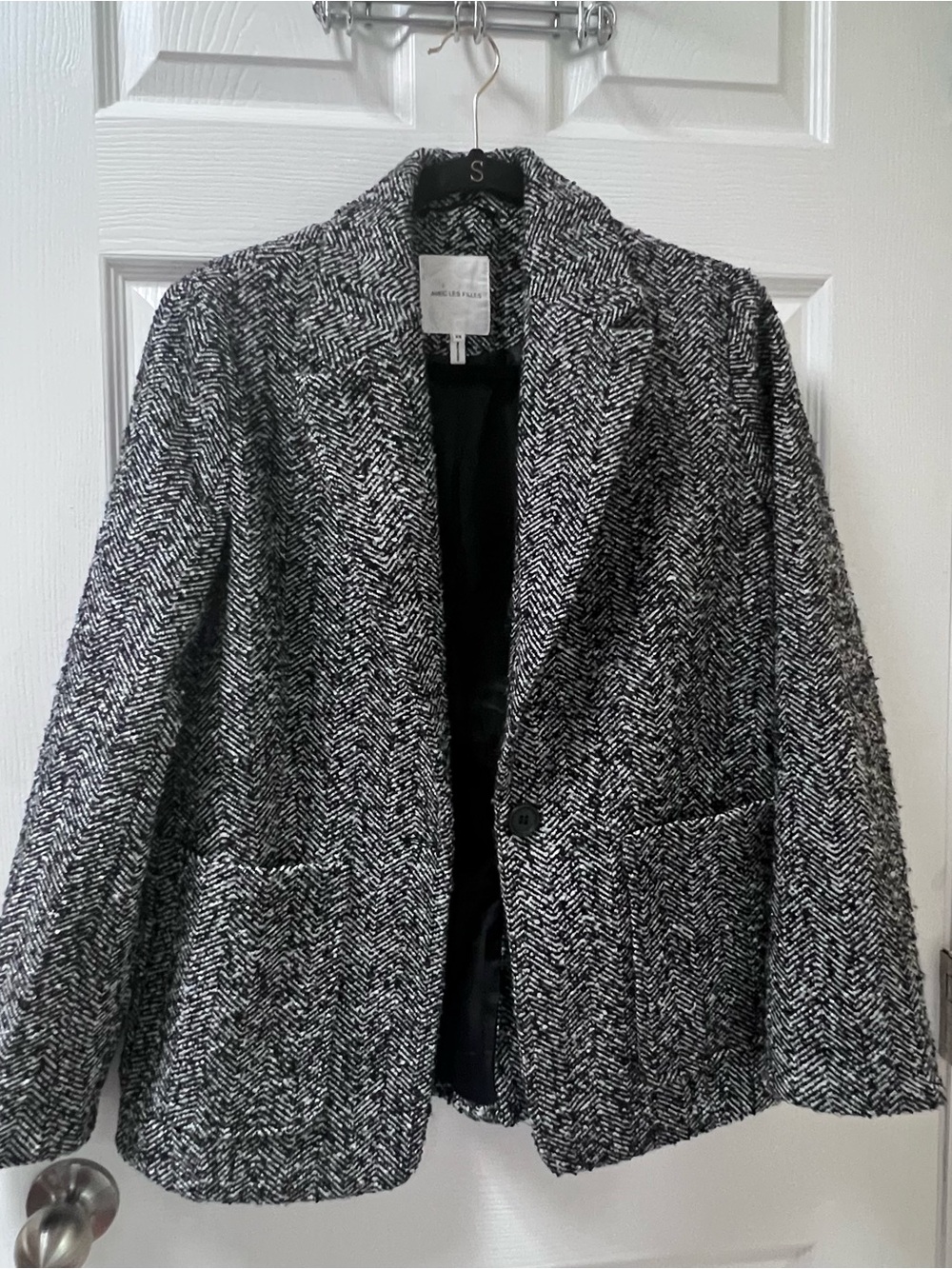 Avec Les Filles Herringbone Blazer Dark Academia Preppy Office Black size XS